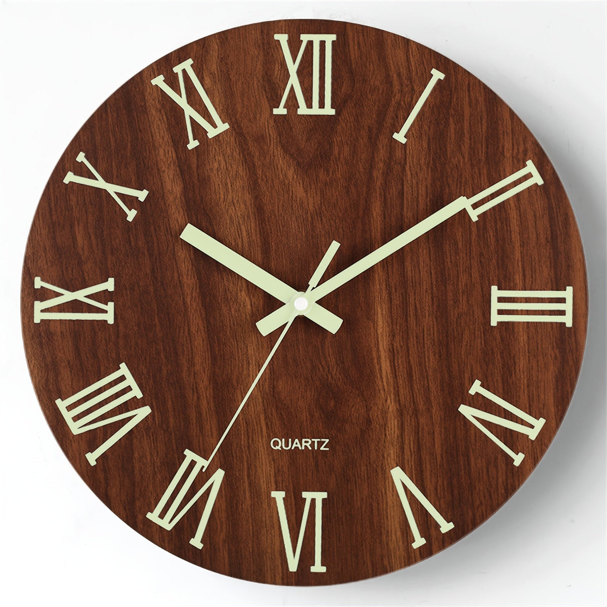 Walnut Luminous Wall Clock – Silent Glow-in-the-Dark Wooden Clock, 12 Inch Night Readable Clock for Bedroom & Living Room