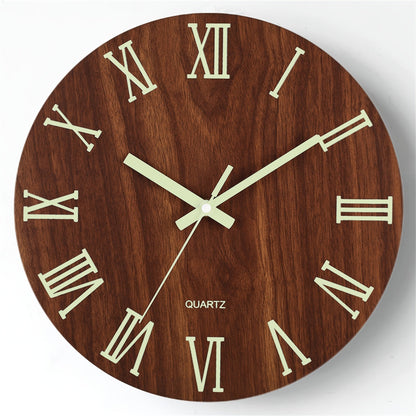 Walnut Luminous Wall Clock – Silent Glow-in-the-Dark Wooden Clock, 12 Inch Night Readable Clock for Bedroom & Living Room