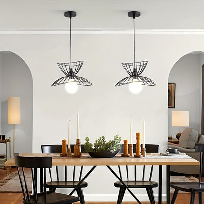 Retro Black Petal Pendant Light – Adjustable Industrial Open Metal Shade Hanging Lamp for Dining Table, Kitchen & Bar