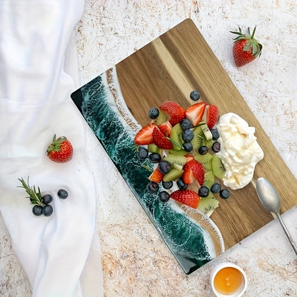 Ocean Wave Resin & Acacia Wood Cutting Board – Handcrafted Cheese, Charcuterie & Serving Board with River Resin Design