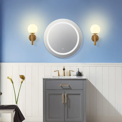 Modern Ivory Glass Globe Wall Sconce – Polished Metal Frame Wall Light in Black or Gold for Bedroom, Living Room & Vanity