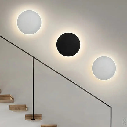 Minimalist Round LED Wall Light – Sleek Nordic 20 cm Warm White Wall Sconce in Black, White or Grey for Hallway & Stairs