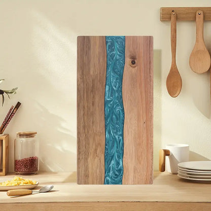 Resin River Acacia Wood Cutting Board – Handcrafted 46 x 23 cm Charcuterie & Cheese Serving Board with Blue Resin Design