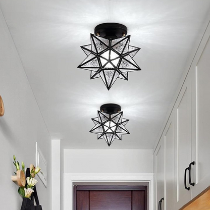 Xelio Star LED Ceiling Light – Geometric Star-Shaped Frosted Glass Fixture in Gold or Black for Bedroom, Hallway & Kids Room