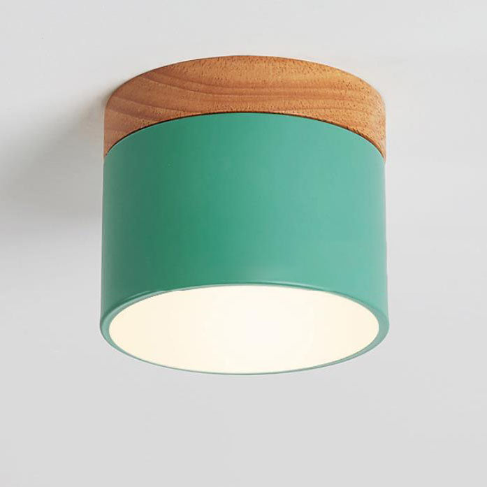 Scandinavian Macaron LED Ceiling Light with Wood Accent – Compact 7W 700 Lumen Flush Mount with 3-Color Light in 7 Colors