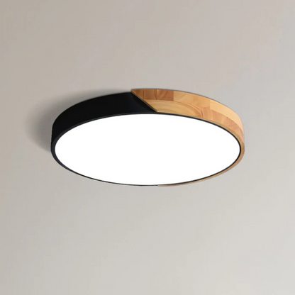 Modern Nordic LED Ceiling Light with Wood Accent – Flush Mount Dimmable Fixture for Bedroom, Living Room, Kitchen & Hallway
