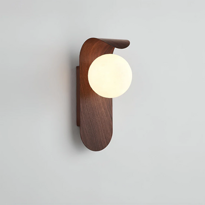 Icar Scandinavian LED Wall Lamp – Curved Wood & Frosted Glass Globe Wall Sconce, G9 Warm Light in Natural Wood or Walnut