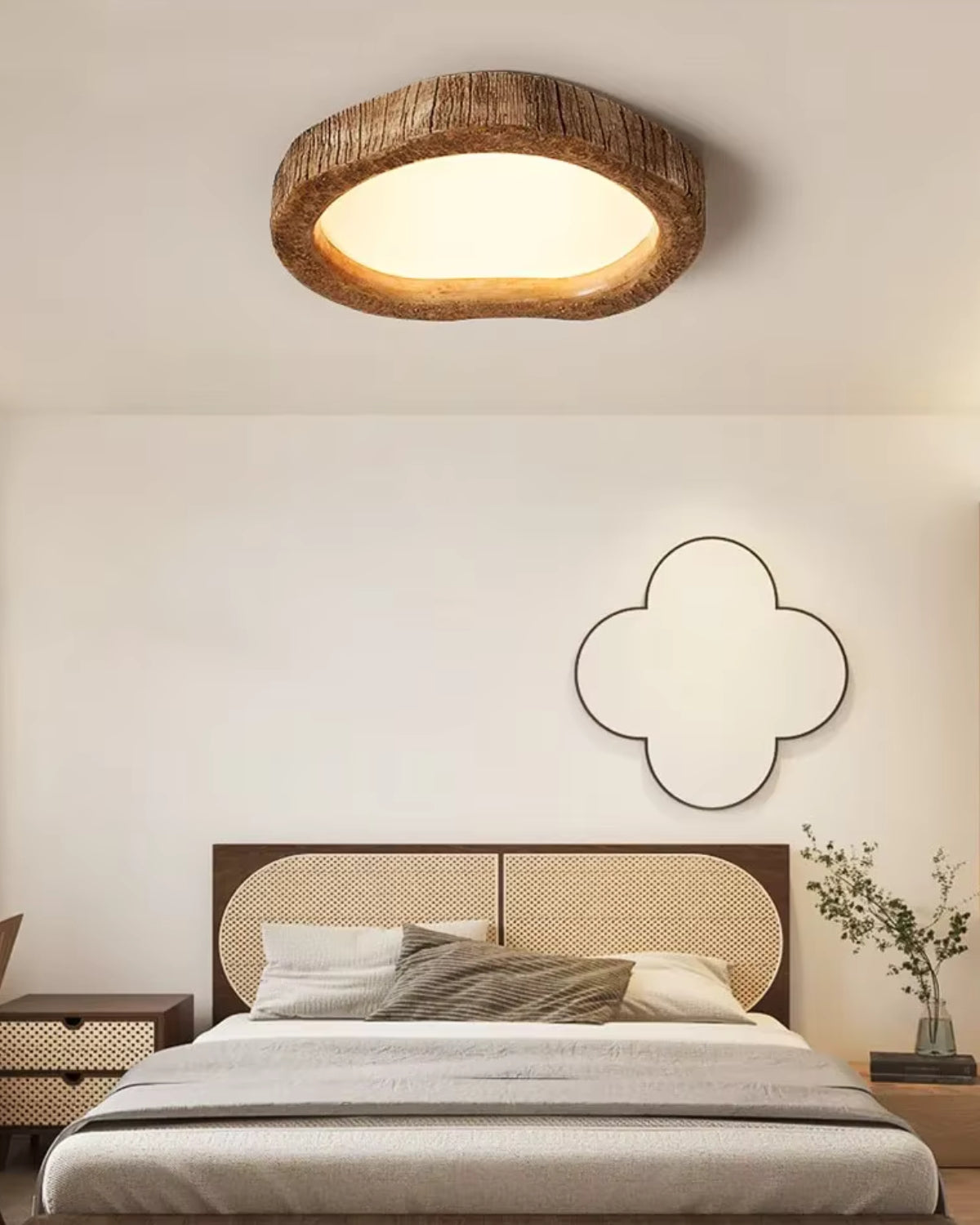 Le Halo Bois Wood-Effect LED Ceiling Light – Rustic Resin Flush Mount Lamp in S, M or L for Bedroom, Living Room & Hallway