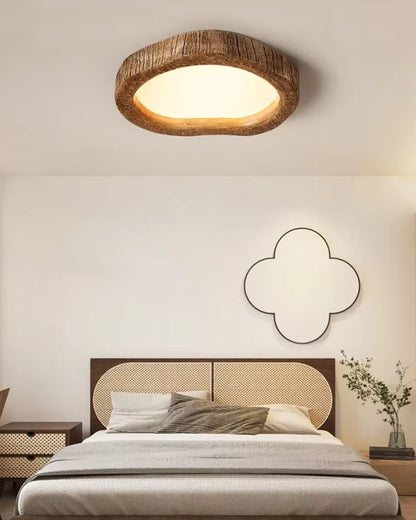 Le Halo Bois Wood-Effect LED Ceiling Light – Rustic Resin Flush Mount Lamp in S, M or L for Bedroom, Living Room & Hallway