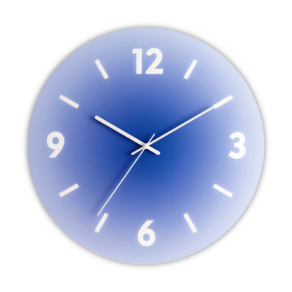 Sunset Gradient Glass Wall Clock – Silent Modern Tempered Glass Clock in Orange, Blue or Purple, With or Without Numbers