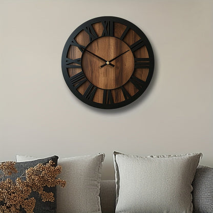 Vintage Wooden Roman Numeral Wall Clock – Large Silent Rustic Farmhouse Clock, 14, 16 or 18 Inch for Living Room & Kitchen