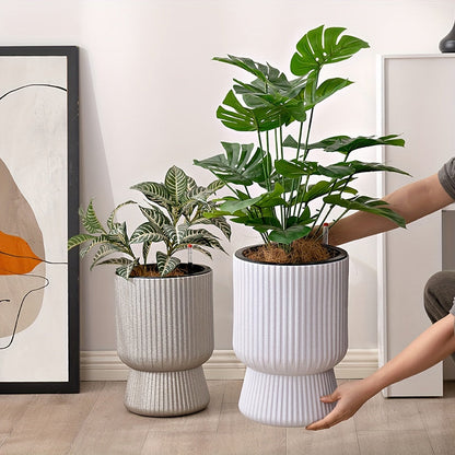 White Self-Watering Flower Pot with Water Level Indicator – Modern Wine Glass Shaped Indoor Planter for Houseplants
