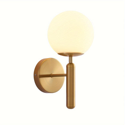 Modern Frosted Ivory Glass Globe Wall Sconce – Polished Metal Bedroom & Vanity Wall Light in Black or Gold