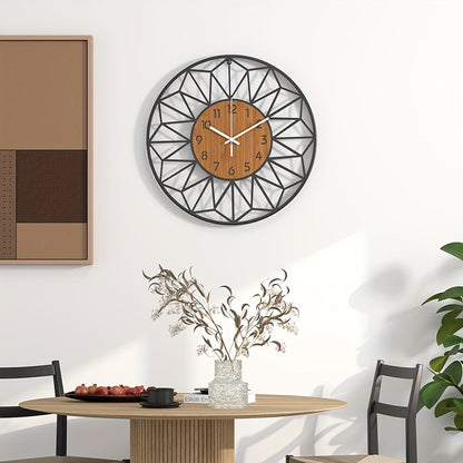 Modern Black Metal & Wood-Grain Wall Clock – Silent Non-Ticking Round Clock in 30, 34 or 40 cm for Living Room & Office
