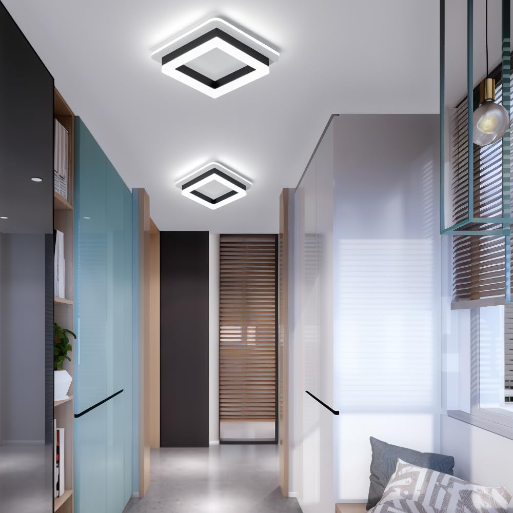 Modern Square LED Ceiling Light – 24W 1920 Lumen Slim Flush Mount Fixture in Black or Gold for Hallway, Bedroom & Kitchen