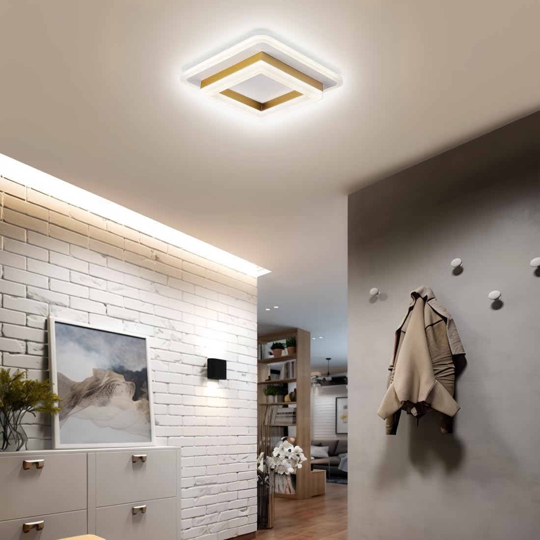 Modern Square LED Ceiling Light – 24W 1920 Lumen Slim Flush Mount Fixture in Black or Gold for Hallway, Bedroom & Kitchen