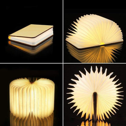 Lumibook Foldable Book Lamp – Rechargeable 360° Wooden LED Night Light, Portable Cordless Table Lamp