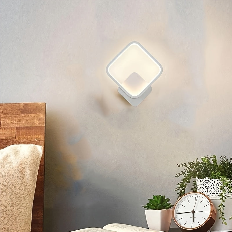 Modern Square LED Wall Lamp – Minimalist Geometric Wall Light with 3-Tone Dimming 3000K to 6000K in White or Black