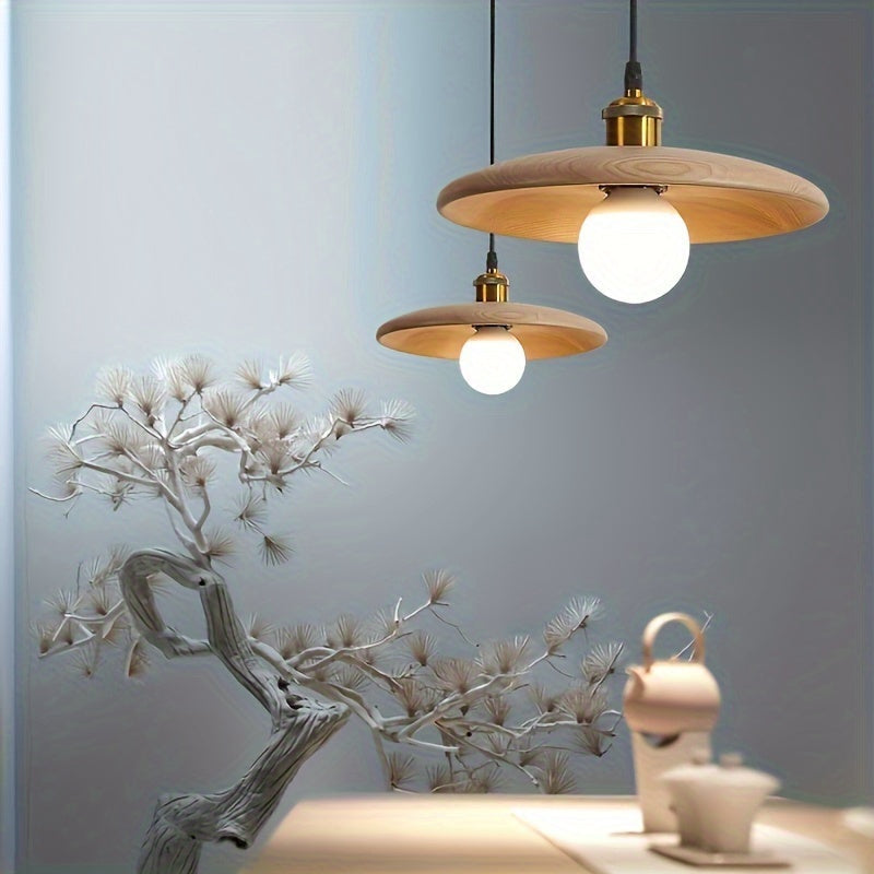 Nordic Solid Wood Pendant Light – Scandinavian Wooden Lampshade Ceiling Lamp in Walnut or Natural Wood for Dining & Kitchen