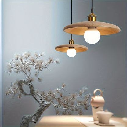 Nordic Solid Wood Pendant Light – Scandinavian Wooden Lampshade Ceiling Lamp in Walnut or Natural Wood for Dining & Kitchen