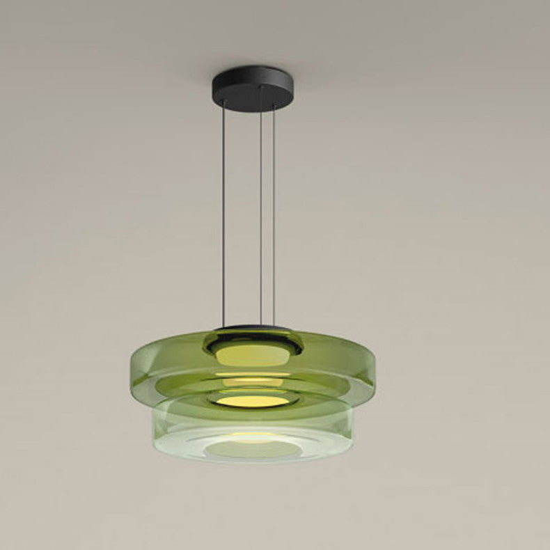 Bauhaus Layered Glass Pendant Lamp – Modern Amber, Green or Smoke Grey Hanging Light Fixture for Kitchen & Dining Room