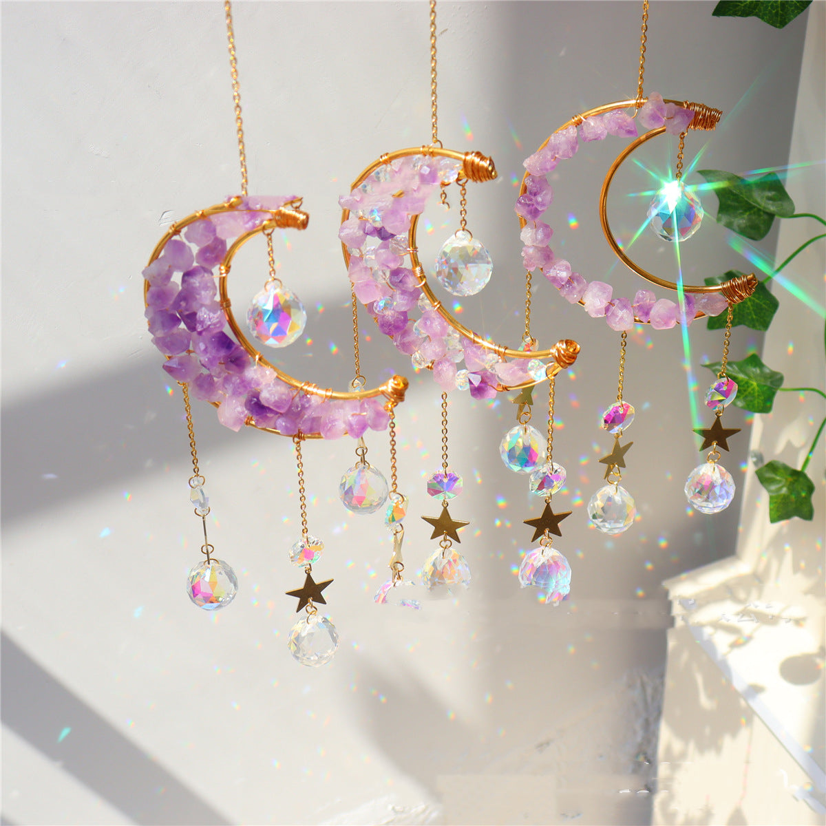 Amethyst-Tone Crystal Crescent Air Plant Holder