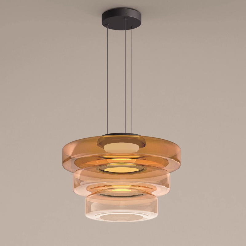 Bauhaus Layered Glass Pendant Lamp – Modern Amber, Green or Smoke Grey Hanging Light Fixture for Kitchen & Dining Room