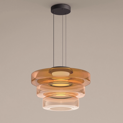 Bauhaus Layered Glass Pendant Lamp – Modern Amber, Green or Smoke Grey Hanging Light Fixture for Kitchen & Dining Room