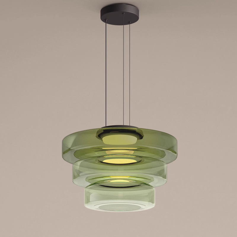 Bauhaus Layered Glass Pendant Lamp – Modern Amber, Green or Smoke Grey Hanging Light Fixture for Kitchen & Dining Room