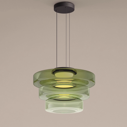 Bauhaus Layered Glass Pendant Lamp – Modern Amber, Green or Smoke Grey Hanging Light Fixture for Kitchen & Dining Room