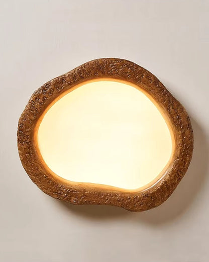 Le Halo Bois Wood-Effect LED Ceiling Light – Rustic Resin Flush Mount Lamp in S, M or L for Bedroom, Living Room & Hallway