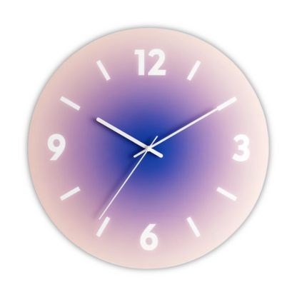 Sunset Gradient Glass Wall Clock – Silent Modern Tempered Glass Clock in Orange, Blue or Purple, With or Without Numbers