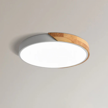 Modern Nordic LED Ceiling Light with Wood Accent – Flush Mount Dimmable Fixture for Bedroom, Living Room, Kitchen & Hallway