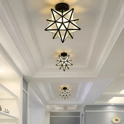 Xelio Star LED Ceiling Light – Geometric Star-Shaped Frosted Glass Fixture in Gold or Black for Bedroom, Hallway & Kids Room