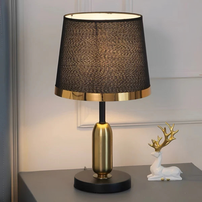 Vintage Black & Gold Table Lamp – Modern Retro Accent Lamp with Matte Black Shade and Gold Trim for Bedroom & Living Room