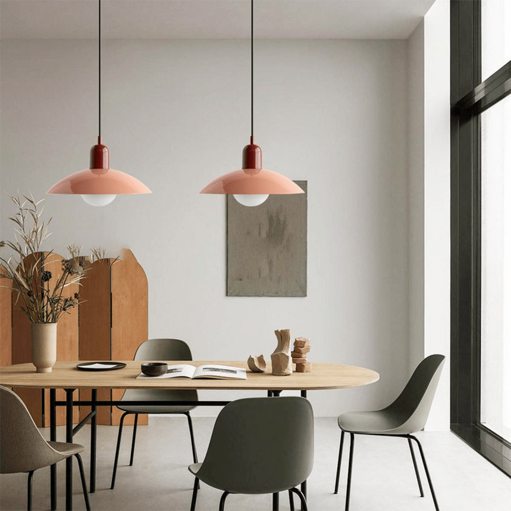 Macaron Bauhaus Dome Pendant Light – Two-Tone Colorful Modern Hanging Lamp for Kitchen, Dining, Kids Room & Cafe