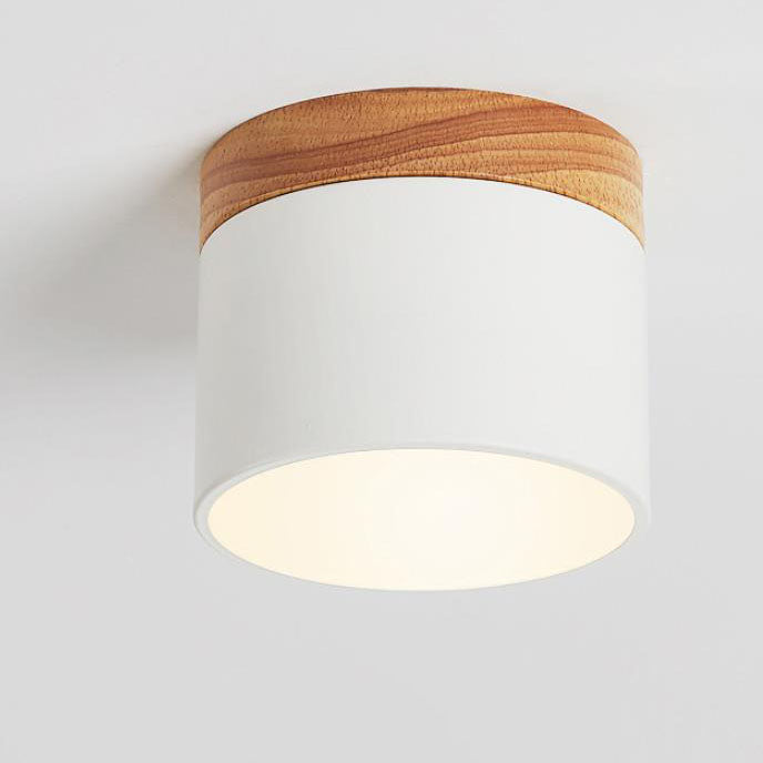 Scandinavian Macaron LED Ceiling Light with Wood Accent – Compact 7W 700 Lumen Flush Mount with 3-Color Light in 7 Colors