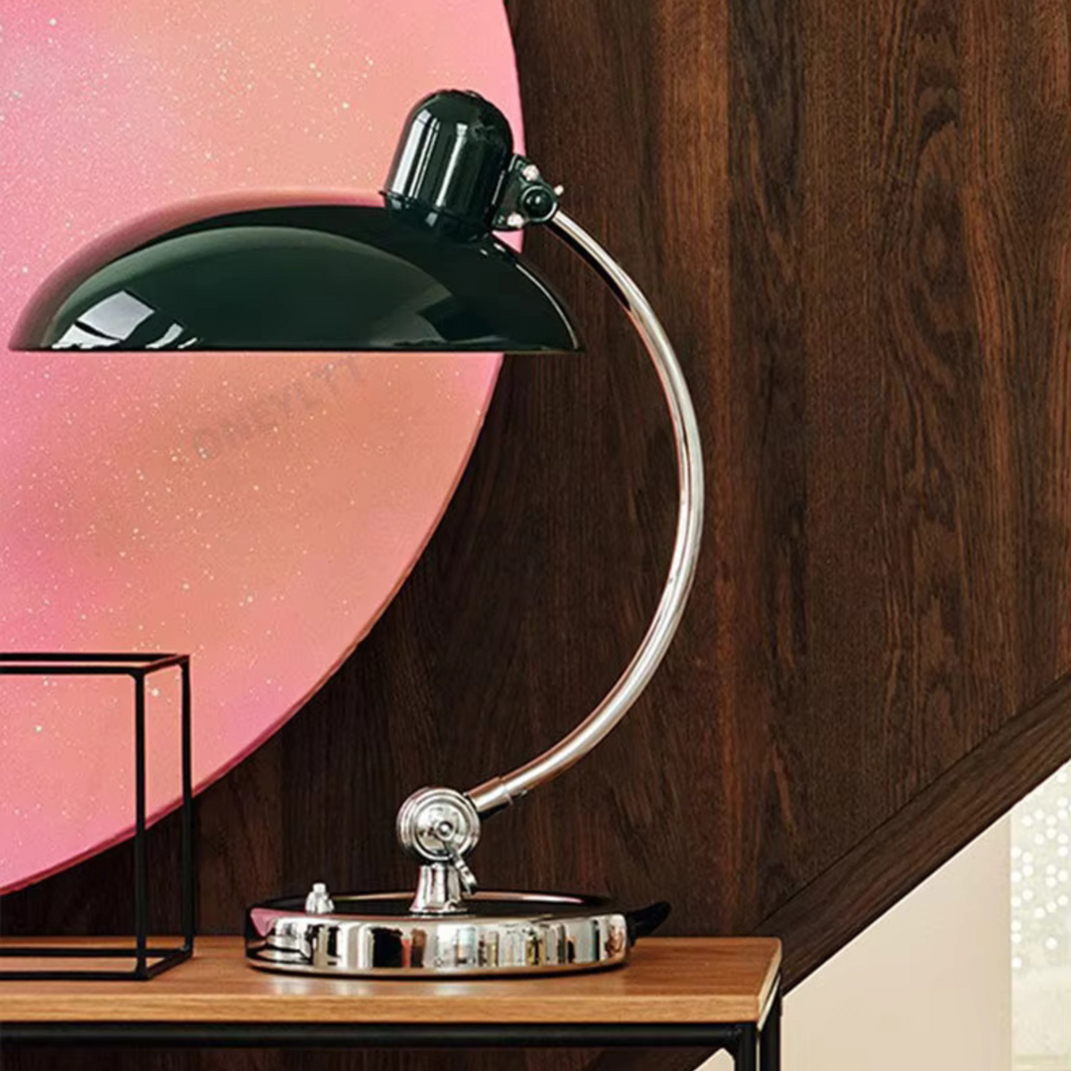 ScandiArc Bauhaus Table Lamp – Modern Curved Chrome Metal Desk Lamp, Sculptural Bedside Reading Light