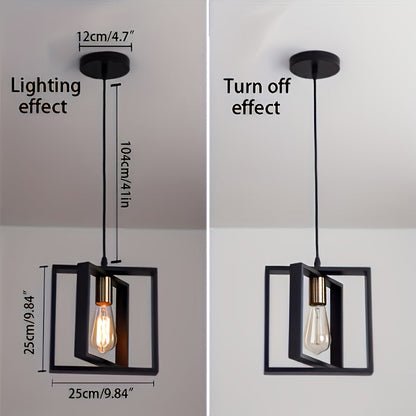 Modern Minimalist Geometric Industrial Pendant Light – Metal or Wood Frame Hanging Lamp for Kitchen Island, Dining & Cafe