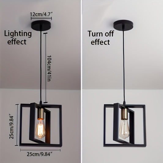 Modern Minimalist Geometric Industrial Pendant Light – Metal or Wood Frame Hanging Lamp for Kitchen Island, Dining & Cafe