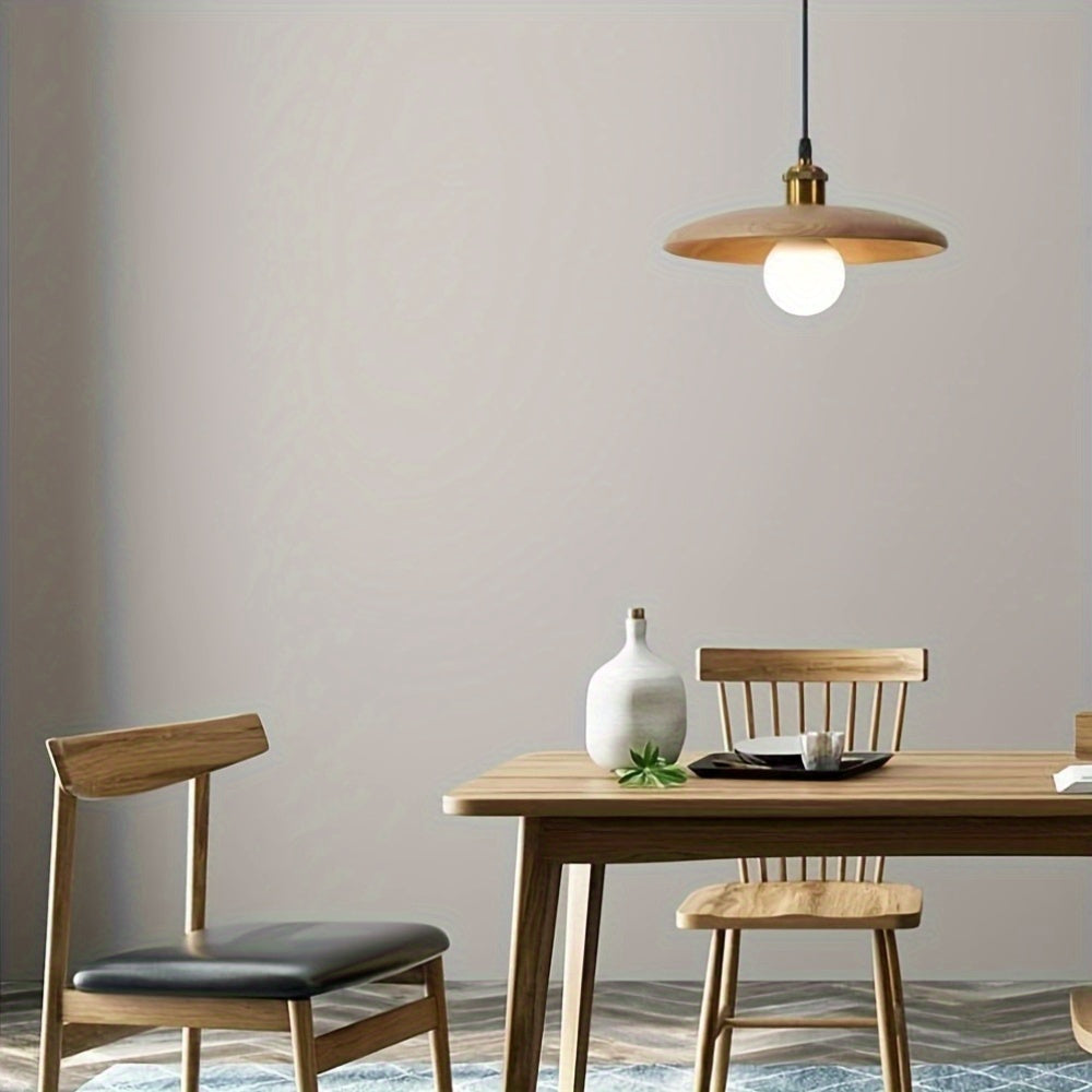 Nordic Solid Wood Pendant Light – Scandinavian Wooden Lampshade Ceiling Lamp in Walnut or Natural Wood for Dining & Kitchen