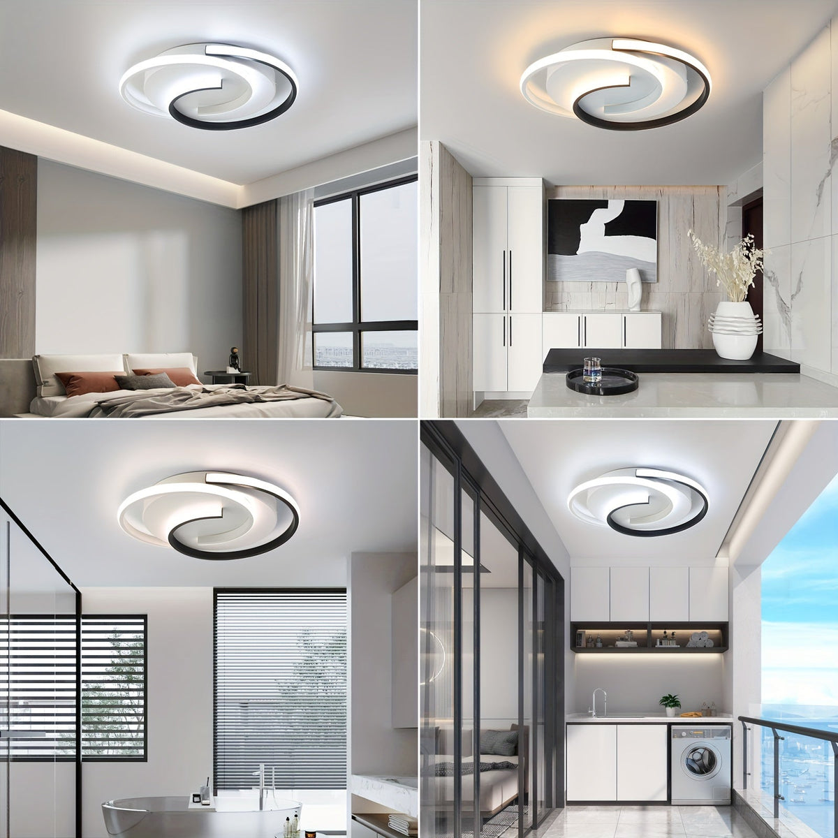 Modern Spiral LED Ceiling Light – Minimalist Round Flush Mount with 3000K, 4000K or 6000K Adjustable Light Color