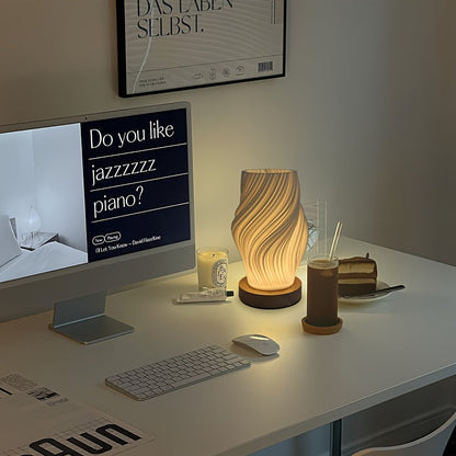 Modern LED Swirl Table Lamp – Sculptural Wave Dimmable Bedside & Desk Light with 3 Light Modes, Compact 21 x 10 cm