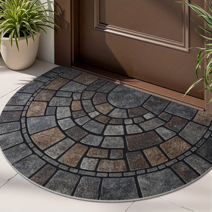 Half-Circle Mosaic Door Mat – Non-Slip Semi-Round Indoor Outdoor Entryway Rug, 100% Polyester, 45x75 or 60x90 cm