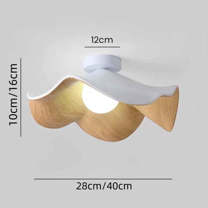 Scandinavian Lotus Flower Ceiling Light – Sculptural Wood, Resin & Iron Flush Mount Lamp in White or Black for Bedroom