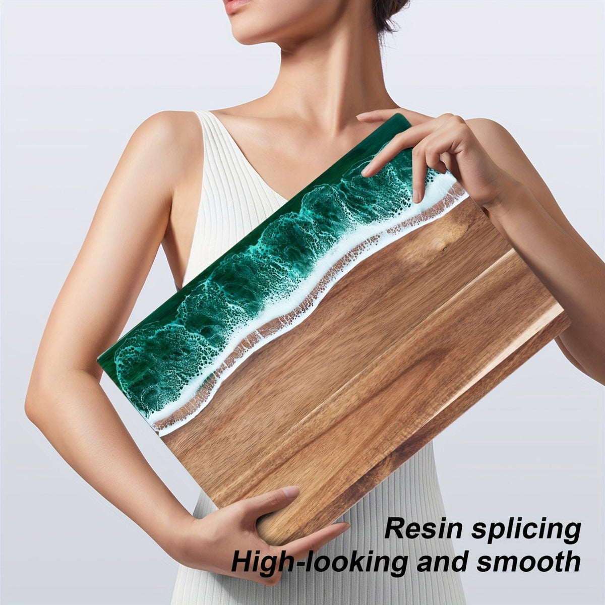 Ocean Wave Resin & Acacia Wood Cutting Board – Handcrafted Cheese, Charcuterie & Serving Board with River Resin Design