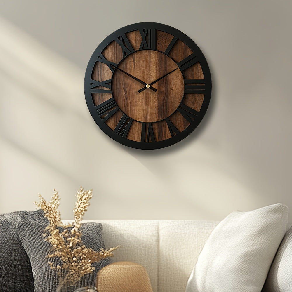 Vintage Wooden Roman Numeral Wall Clock – Large Silent Rustic Farmhouse Clock, 14, 16 or 18 Inch for Living Room & Kitchen