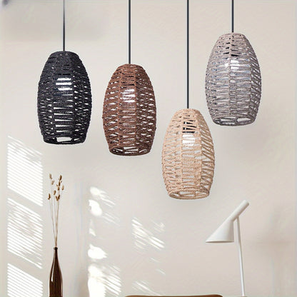 Modern Handwoven Paper Rope Pendant Shade – Natural Coastal Woven Ceiling Light in Light Brown, Brown, Grey or Black