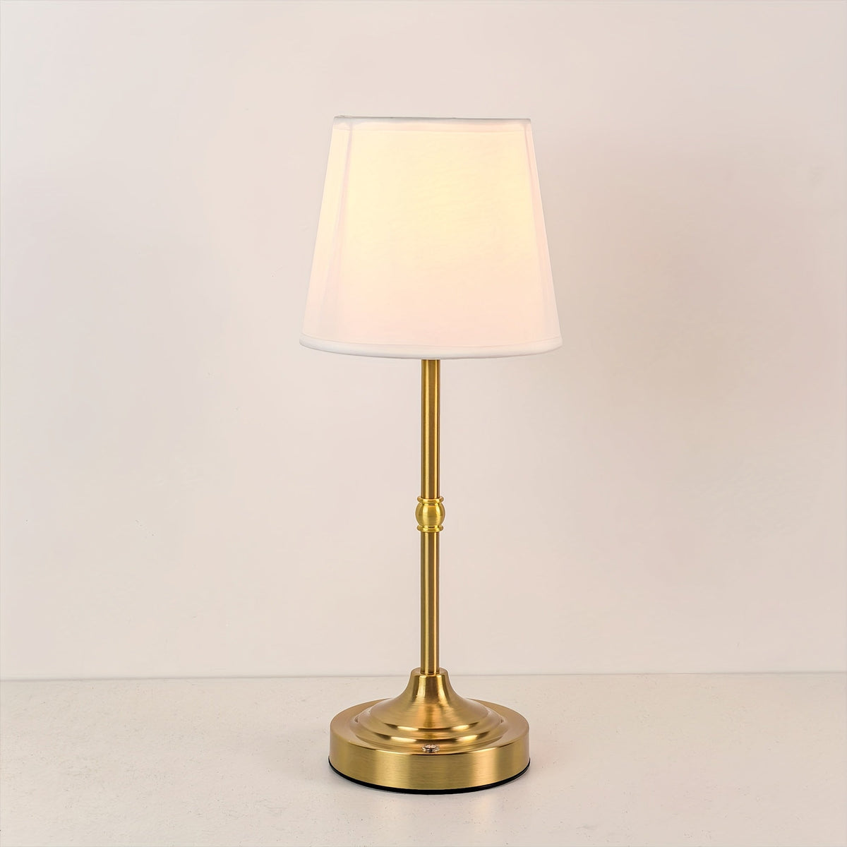 Dimmable Cordless Table Lamp – USB Rechargeable 2000mAh Brushed Metal Lamp with Fabric Shade for Bedside & Living Room