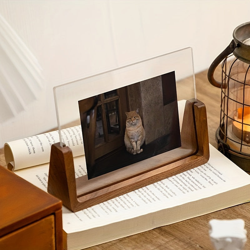 U-Shaped Acrylic & Wood Photo Frame – Modern Minimalist 6 Inch Picture Frame, Tabletop Display Gift